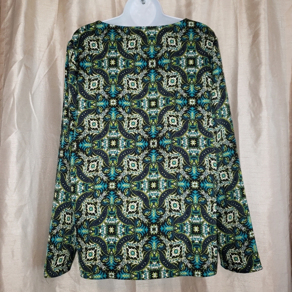 NWT Limited green teal & black tiled Mykonos blouse top Womens Large - Picture 2 of 6